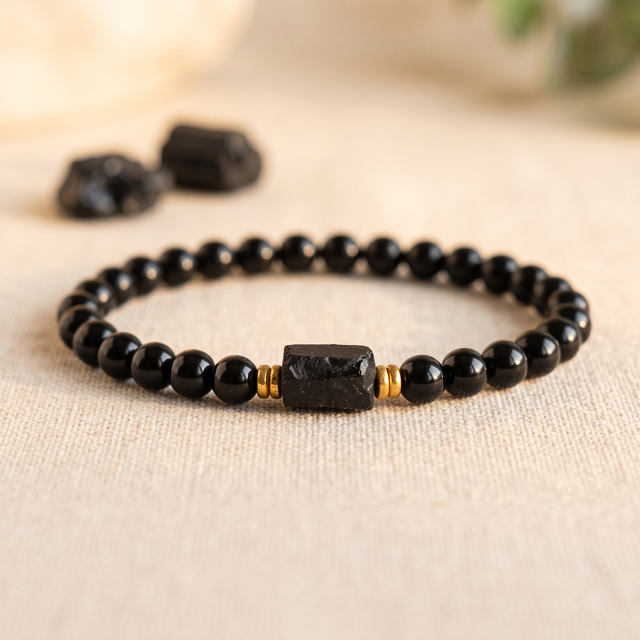 Bracelet Tourmaline Noire avec Pierre Brute Centrale
