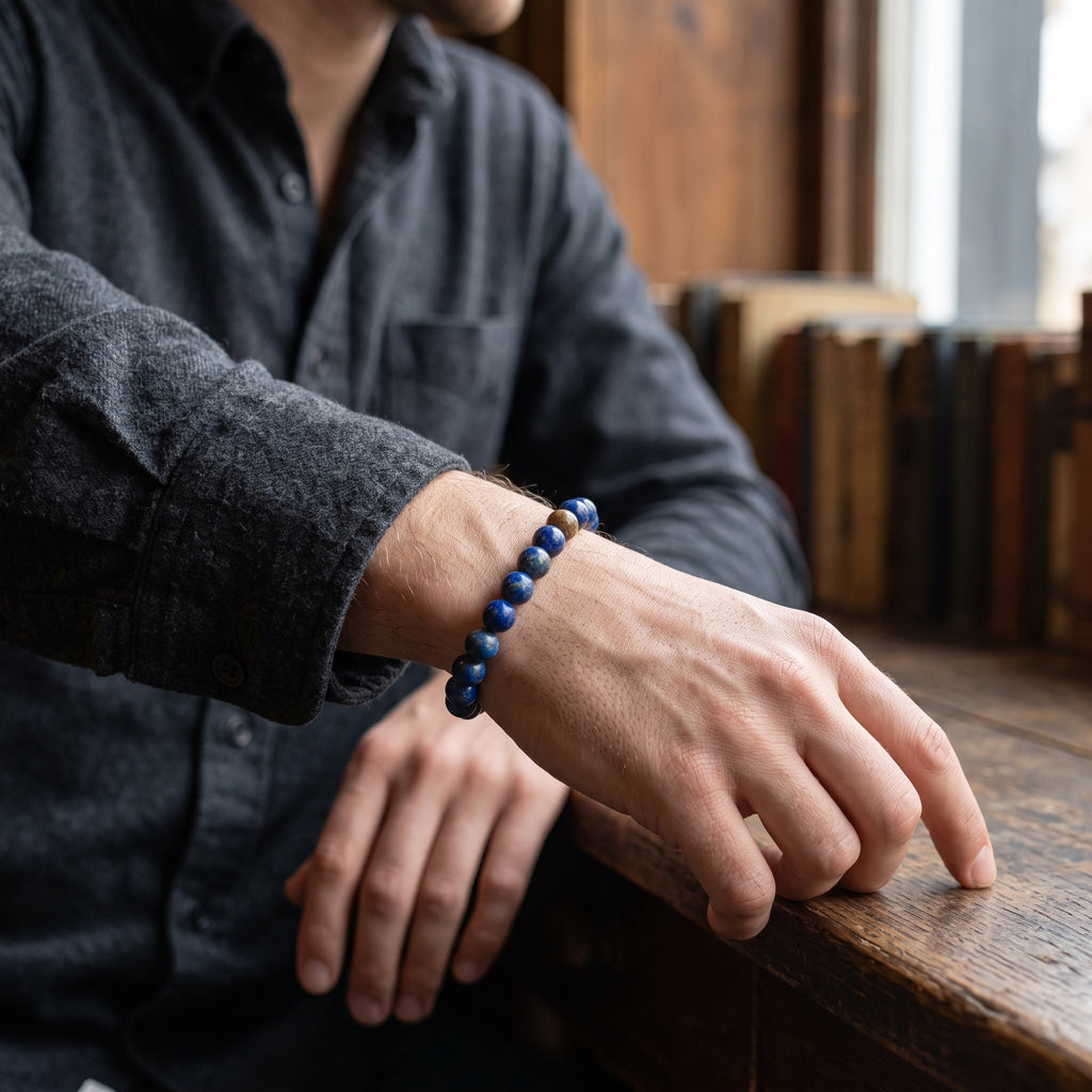 Bracelet Lapis-Lazuli à Perles Bleues Mouchetées d'Or