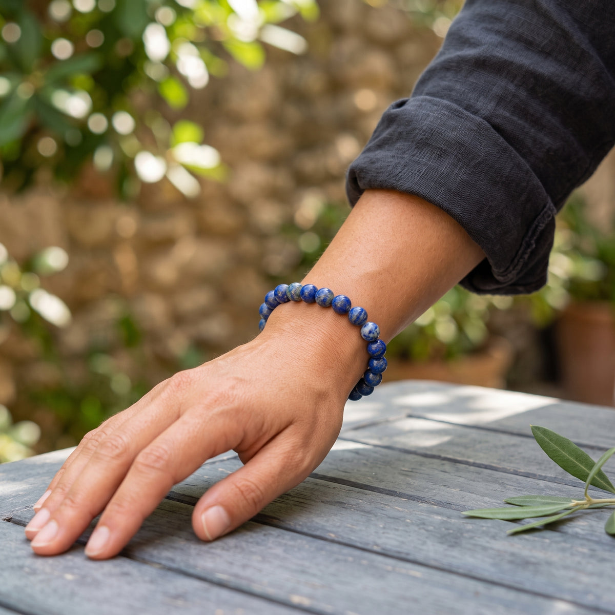 Bracelet Lapis-Lazuli à Perles Bleues Mouchetées d'Or