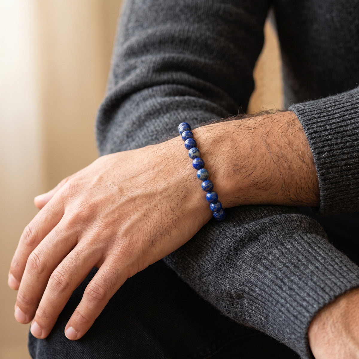 Bracelet Lapis-Lazuli à Perles Bleues Mouchetées d'Or
