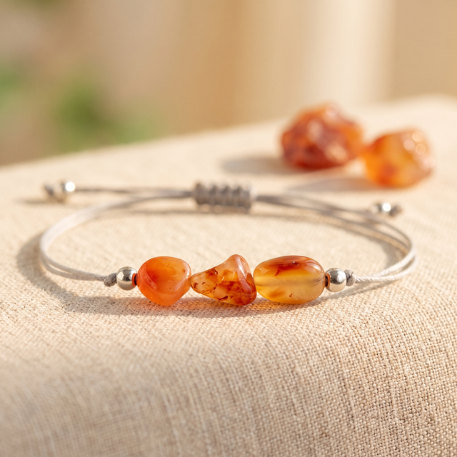 Bracelet Cornaline à Pierres Brutes sur Cordon Tressé