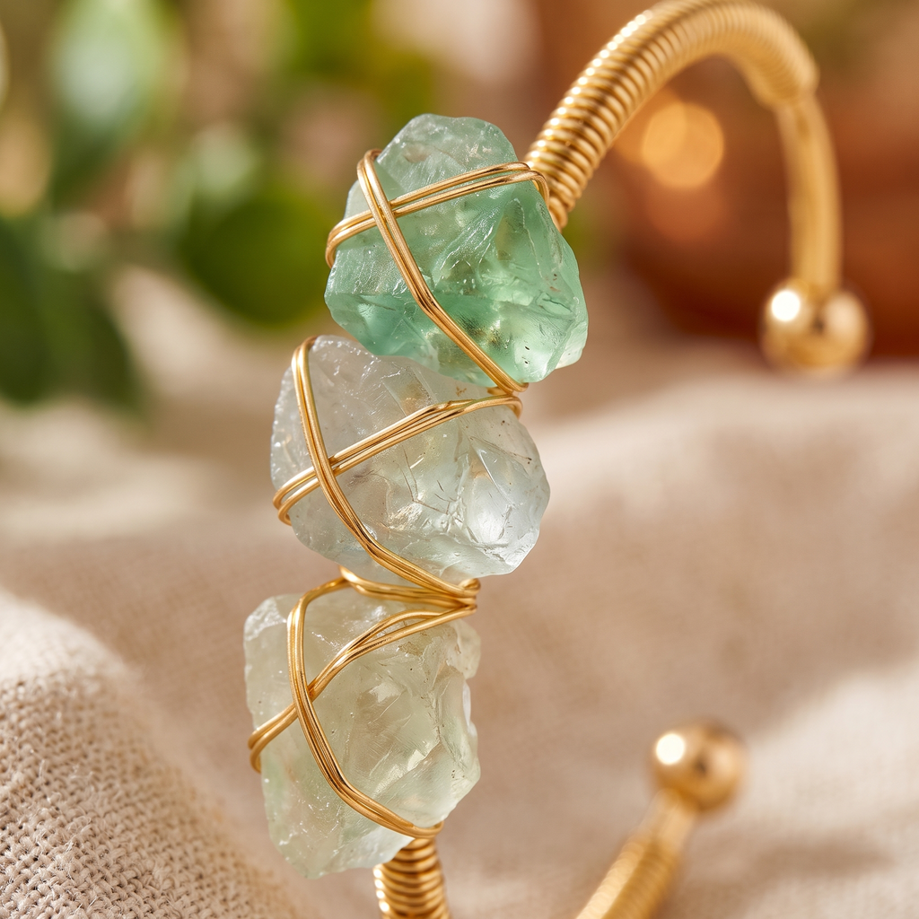 Bracelet Fluorite Brute sur Jonc Doré Ouvert