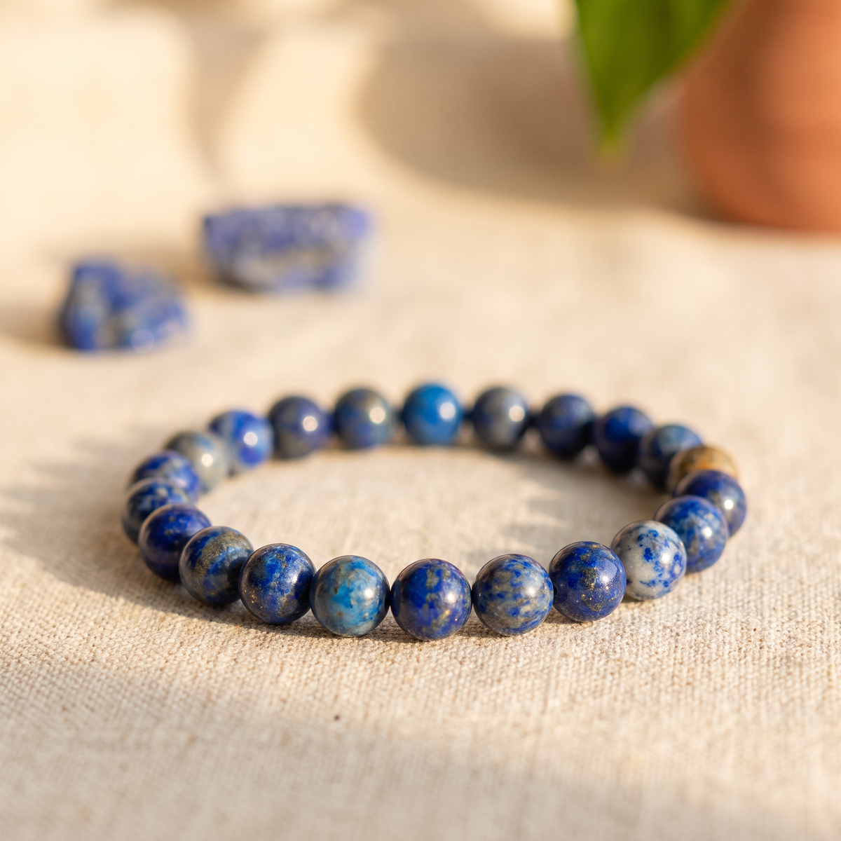 Bracelet Lapis-Lazuli à Perles Bleues Mouchetées d'Or