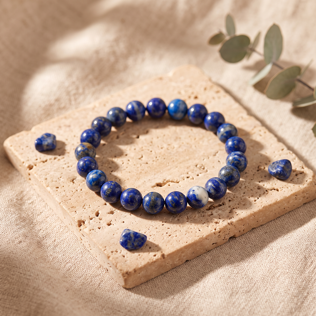 Bracelet Lapis-Lazuli à Perles Bleues Mouchetées d'Or