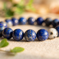 Bracelet Lapis-Lazuli à Perles Bleues Mouchetées d'Or