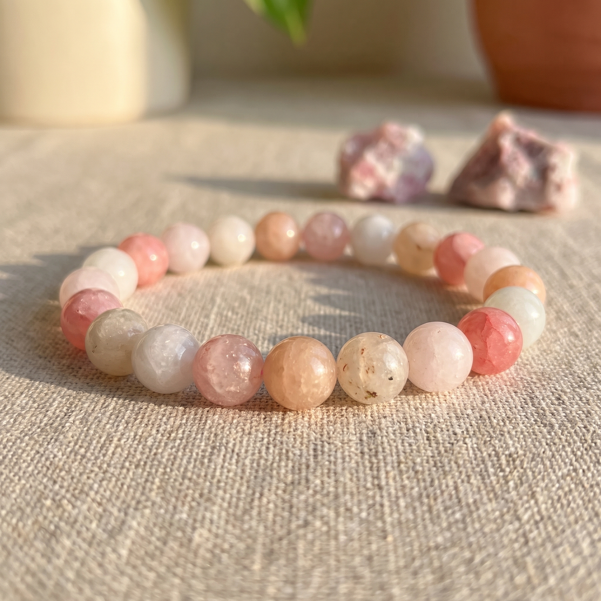 Bracelet Morganite à Perles Roses et Blanches Mêlées