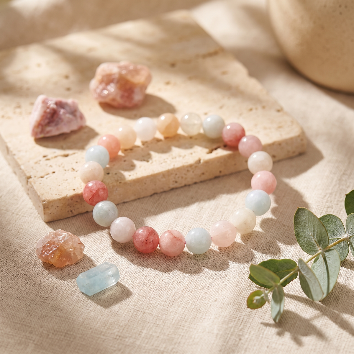 Bracelet Morganite à Perles Roses et Blanches Mêlées