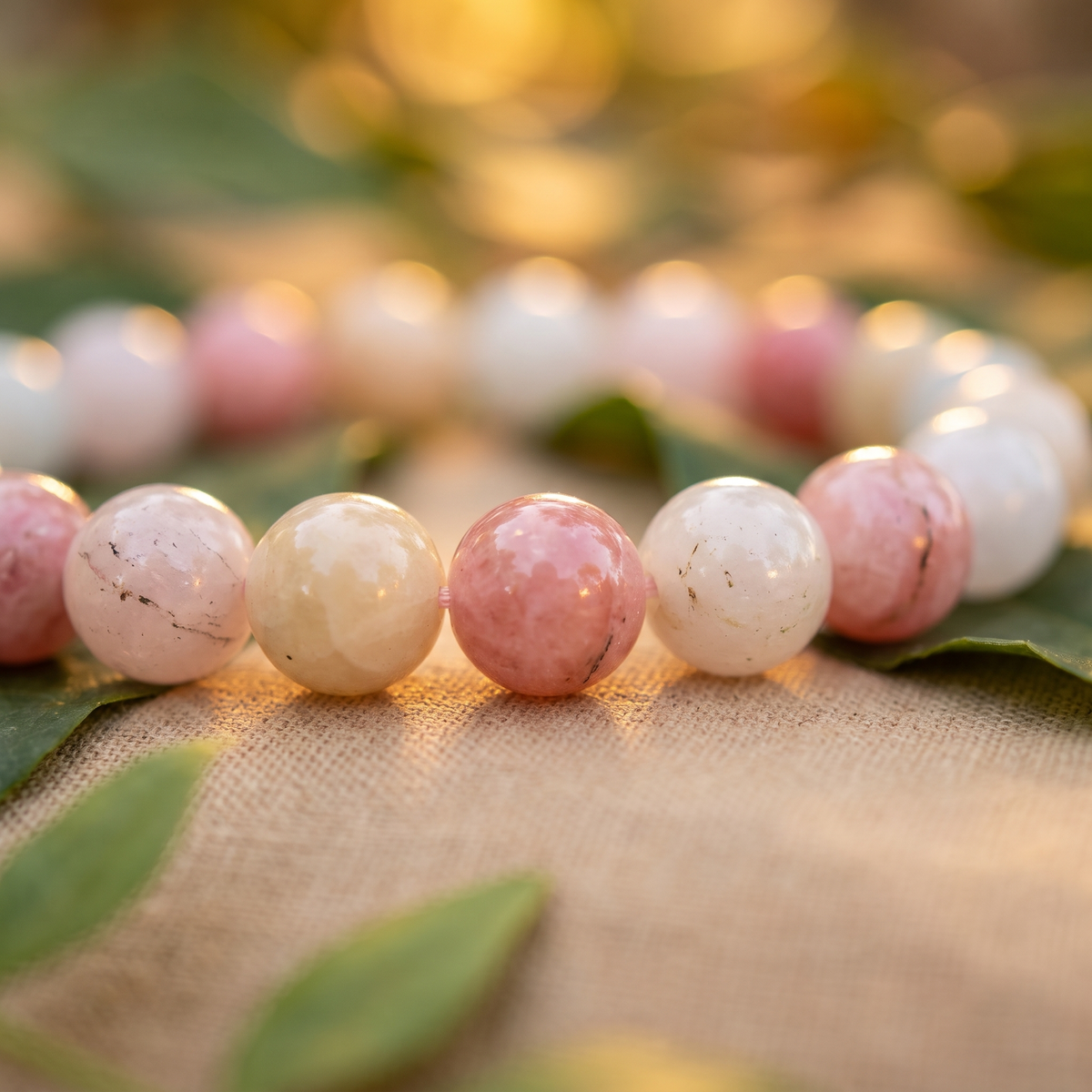 Bracelet Morganite à Perles Roses et Blanches Mêlées