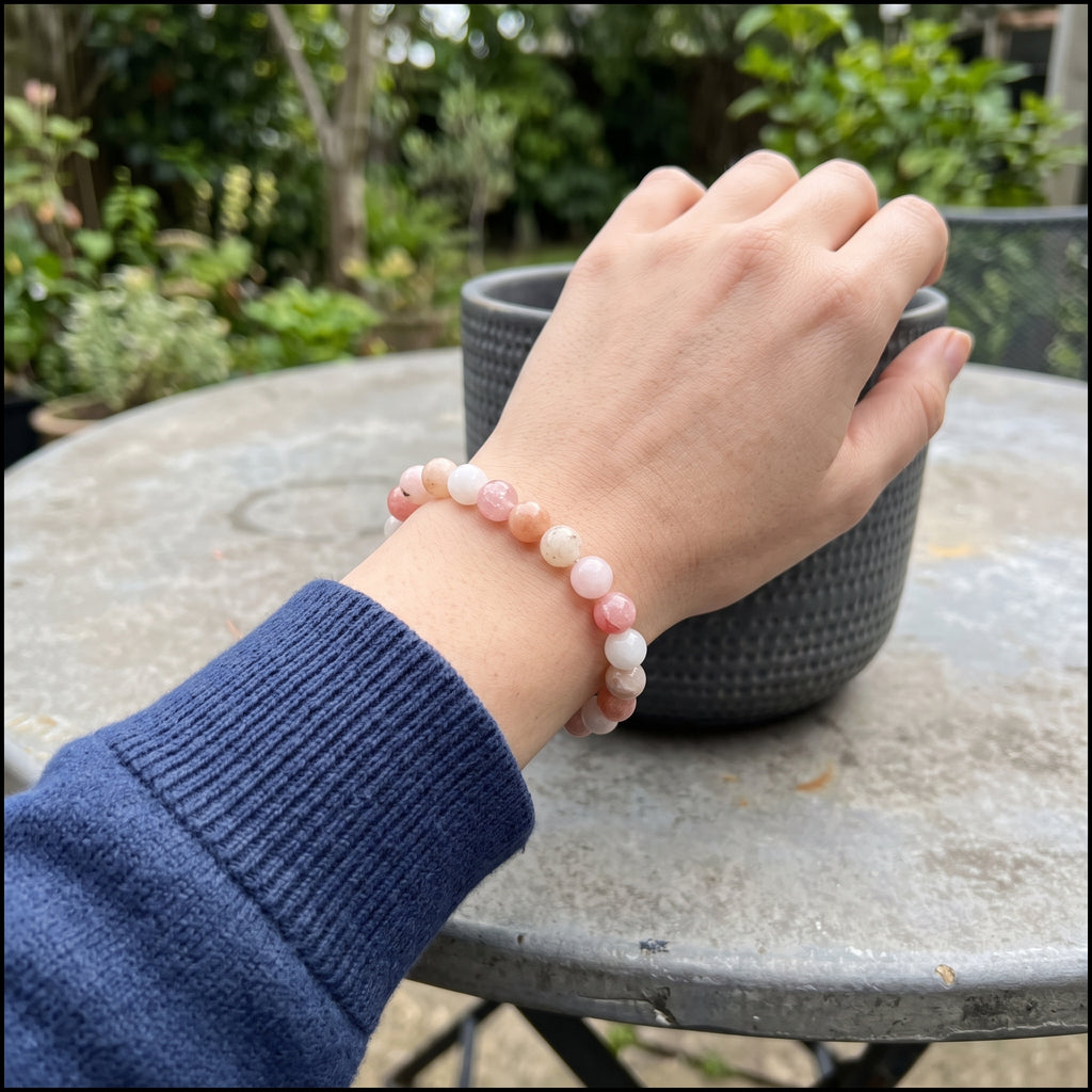 Bracelet Morganite à Perles Roses et Blanches Mêlées