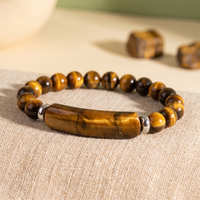 Bracelet Œil de Tigre avec Barrette Centrale Incurvée