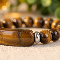 Bracelet Œil de Tigre avec Barrette Centrale Incurvée