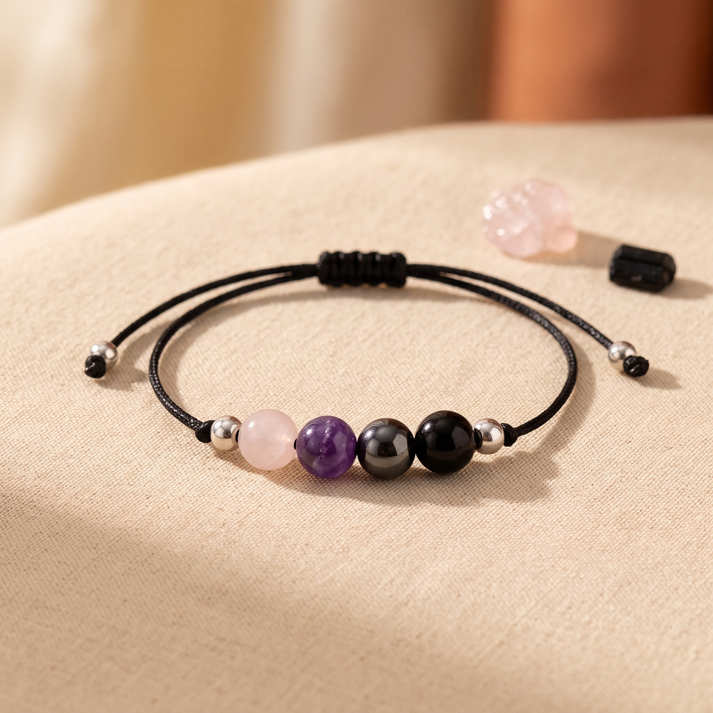 Bracelet Quartz Rose Améthyste et Hématite