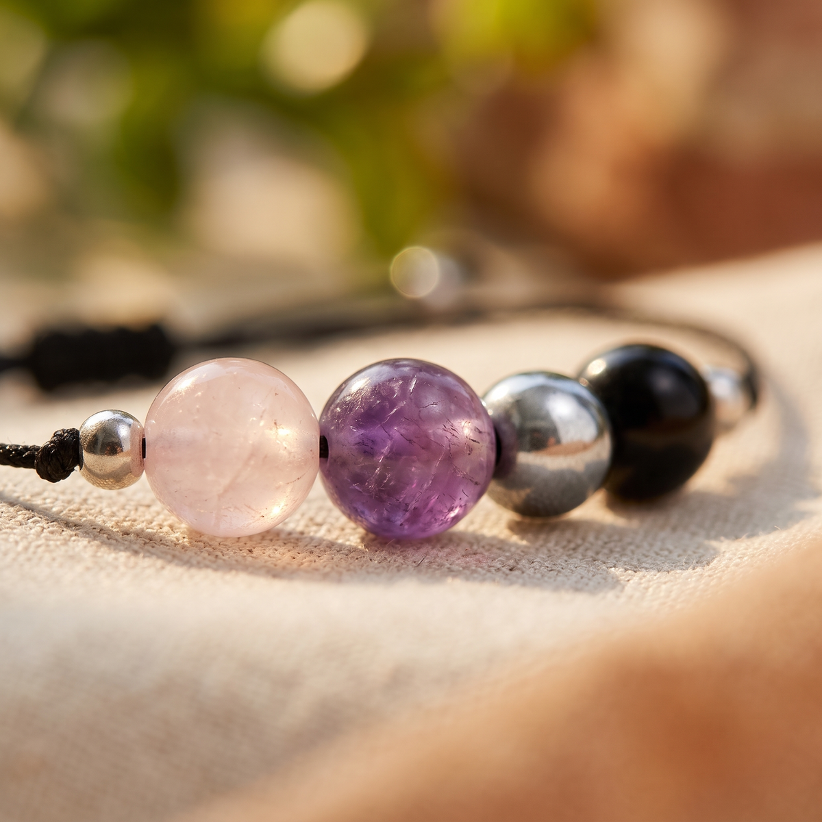 Bracelet Quartz Rose Améthyste et Hématite