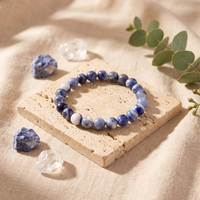 Bracelet Sodalite à Perles Bleues Marbrées de Blanc