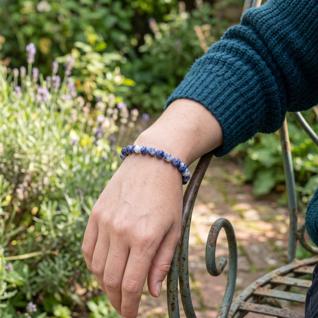 Bracelet Sodalite à Perles Bleues Marbrées de Blanc